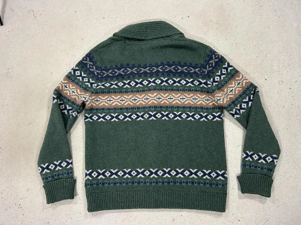 life after denim Sweater Womens Small Green Shawl Collar Fair Isle Cardigan Knit
